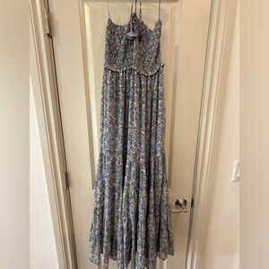 Aqua Blue Floral Midi Dress